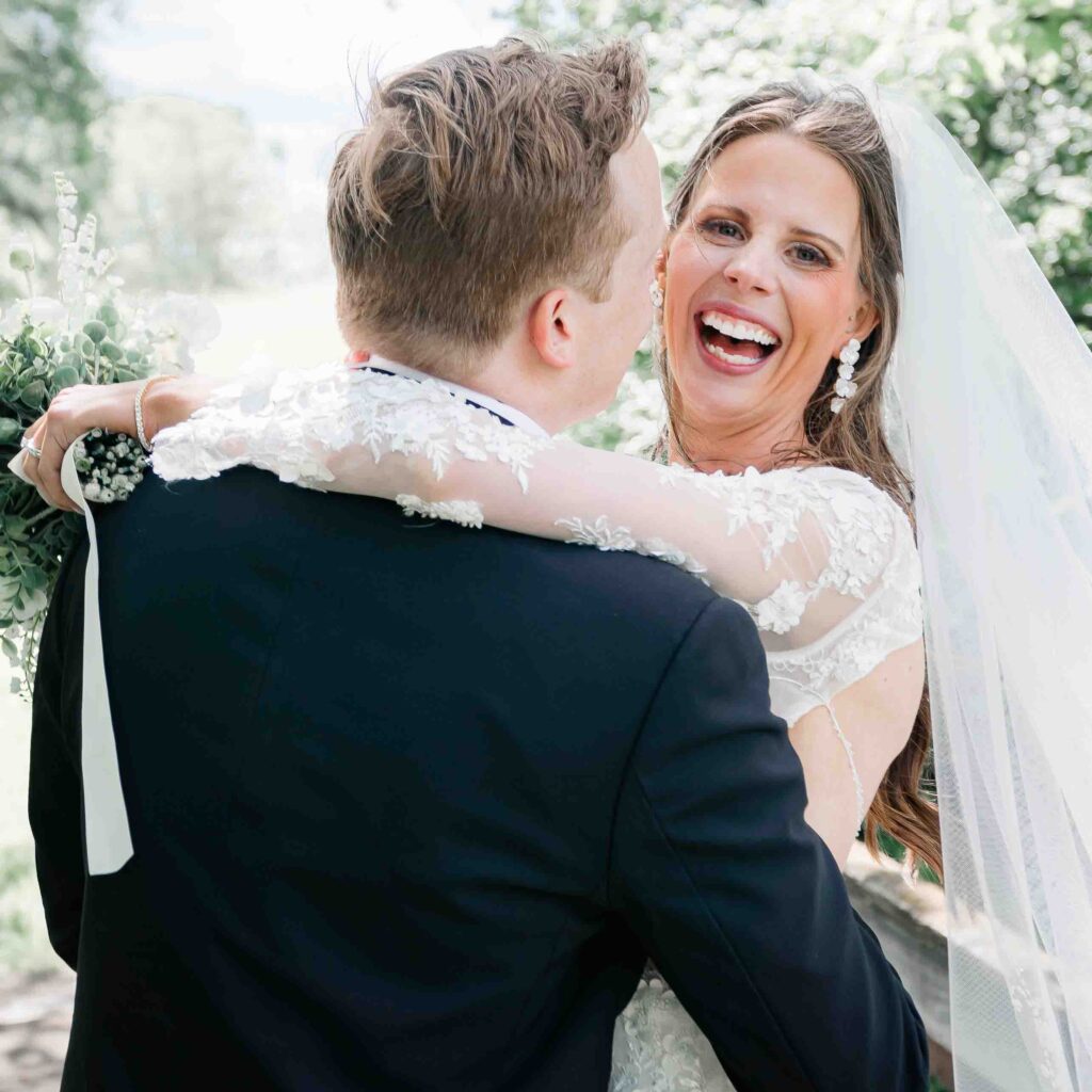 Bride And Groom Laughing Cedar Bay Farm Wedding Photographer Linen &Amp; Elm Photography