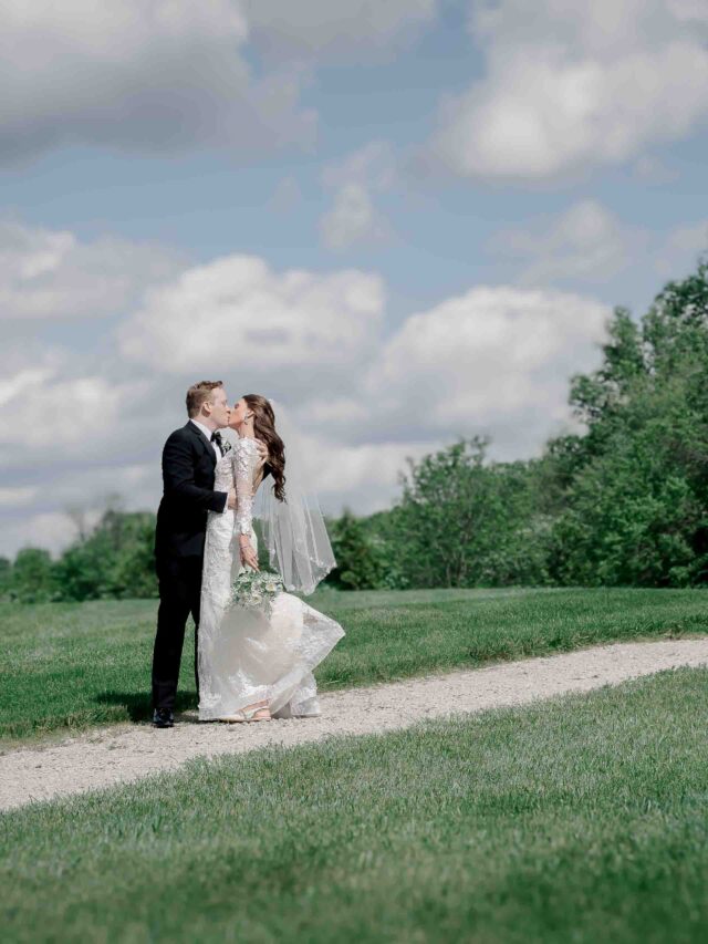 Wedding Couple Walking Down Path At Cedar Bay Farm Cincinnati Wedding Photographer