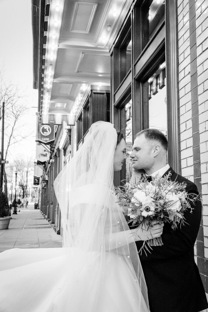 Woodward Theater Wedding In Over The Rhine Cincinnati Couple In Front Of Theater